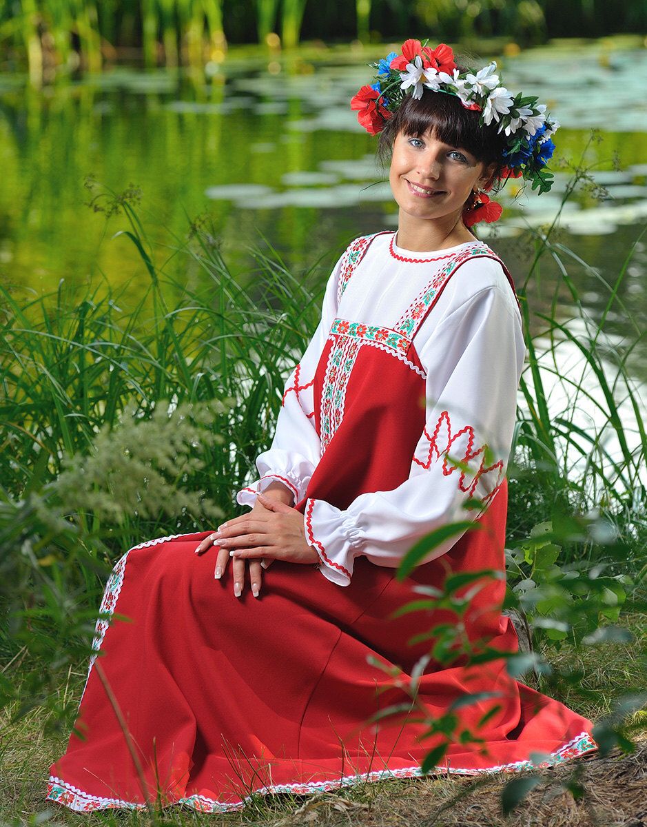 Beautiful girl Girls in Slavic costumes in Dresden